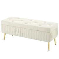 Storage Ottoman Bench, 44.5 inch Button-Tufted Ottoman with Safety Close Hinge, Upholstered Large Storage Bench for Living Room, Entryway, Hallway, Foot Rest, Solid Wood Frame, Support 220lbs, Beige