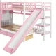 Twin-Over-Twin Castle Style Bunk Bed with 2 Drawers and 3 Shelves, Wood Bunk Bed Frame with Slide and Storage Staircase for Kids Teens Boys Girls, Space Savings,Pink
