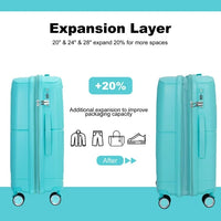 3-Piece PP Luggage Sets(20/24/28in), Expandable Lightweight Hardshell Suitcase with TSA Lock, Divider and Interior Organizer, 360° Double Spinner Wheels, Lake Blue