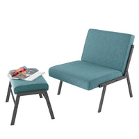 Fabric Accent Chair with Ottoman, Modern Upholstered Armless Chair with Footrest and Wood Legs, Linen Sofa Chair with Ottoman Footstool for Bedroom, Living Room, Office