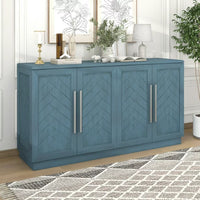 Modern Sideboard with 4 Doors, Large Storage Space Buffet Cabinet with Adjustable Shelves and Silver Handles, Entry Console Table for Kitchen, Dining Room, Living Room, Hallway, Antique Blue