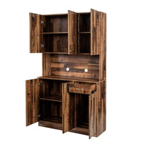 70.87" Tall Wardrobe & Kitchen Cabinet, Freestanding Storage Cabinets with 6-Doors, 1-Open Shelves and 1-Drawer, Kitchen Buffet Hutch Cupboard Pantry Cabinet for Bedroom Living Room, Walnut