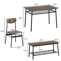 6-Piece Dining Set with Storage Racks, Modern Dining Table Set with Rectangular Table, Bench and 4 High Backrest Chairs for 6 Person with Steel Frame for Dining Room Living Room Kitchen, Natural