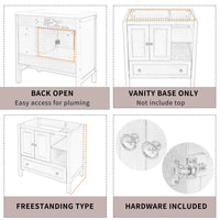 30" Bathroom Vanity Without Sink, Bathroom Vanity Cabinet Base Only, Freestanding Bath Vanity with Soft Close Doors and Drawer, Solid Wood Frame Bathroom Cabinet with Adjustable Shelf, Brown