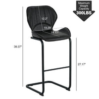 Bar Stools Set of 4,Curved Counter Height Armless Bar Chairs with Chrome Legs Foot Rest and Back, PU Leather Foam Upholstered Bar Stools for Dining and Kitchen Island Pub,stripe-Brown