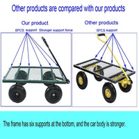 Metal Wagon Cart, Collapsible Metal Wagon with Movable Mesh Sides and Wheels, Heavy Duty 350Lbs Capacity Garden Cart Utility Wagon with Handle for Grocery Camping Shopping Sports, Green