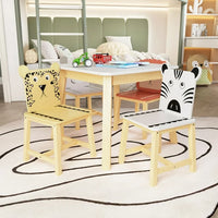5 Piece Kiddy Table and Chair Set,Kids Cartoon Animals Table with 4 Chairs Set,Wooden Children Furniture Set for Playroom Kindergarten