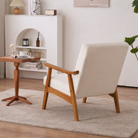 Teddy Fleece Living Room Chair, Modern Accent Chair with Solid Wood Armrest and Padded Seat, Upholstered Armchair for Bedroom Living Room Dorm, Creamy-White
