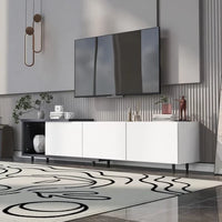 Modern Solid Wood TV Stand - 84.6 Inch Modern Entertainment Center for up to 80 Inch TV Screen - Black TV Cabinet - Glossy & Matt Paint Media Console Table for Media Player, Game Console, White