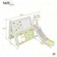 7 in 1 Toddler Climber and Slide Set Indoor Outdoor Backyard Kids Playground Climber Slide Playset with Tunnel, Climber, Whiteboard, Building Block Baseplates and Basketball Hoop for Babies, Green