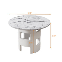 42.12" Dining Table, Modern Round Kitchen Table with Printed Marble Table Top and Cylindrical Table Leg, Mid Century Dining Room Table with MDF Base for Living Room Dining Room Kitchen, White