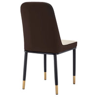 Dining Chair Set of 4, Modern PU Leather Upholstered Dining Room Chairs with High Back and Metal Gold Plated Legs Comfy Accent Chair Breakfast Chairs for Living Room Kitchen Island Bedroom Beige+Brown