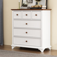 Wooden Captain 6 Drawer Dresser,Modern Wood Dresser Chest Organizers for Bedroom Living Room Kids' Room,White+Walnut