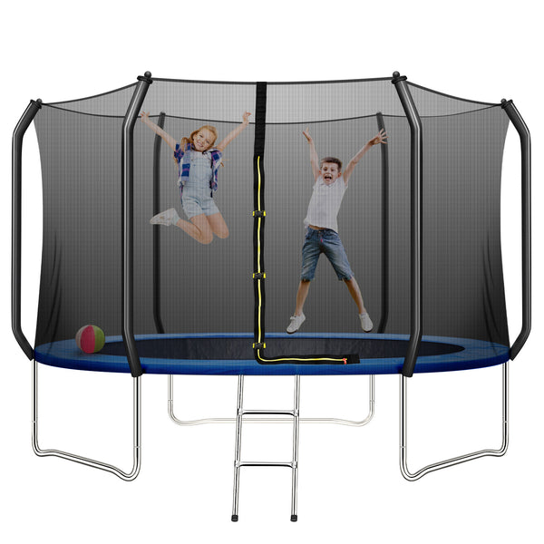 JINS&VICO 10FT Trampoline for Kids/Adult with 6FT Enclosure Net, 661LBS Capacity 3-4 Kids, High Waterproof Mat and Inclined Ladder, Outdooe/Indoor Park Kindergarten