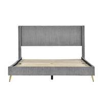 Queen Platform Bed Frame, Modern Upholstered Bed with Tufted Backrest and 2 Metal Legs, Corduroy Low Bed with Slats Support for Bedroom,Apartment, Easy Assembly,No Box Spring Needed, Gray