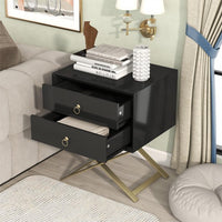 Nightstand with Drawers, Bed Side Table/Night Stand, Small End Table Side Tables, Modern Wood Storage Bedside Tables with Drawers and X shape Golden Handle for Small Space, Bedrooms (Black)