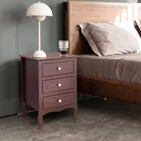 Country Style Side Table, Nightstand with 3 Drawers, Bedside Tables with Wood Frame, Mid-Century Modern Nightstand with Storage, Bed Side Table & Night Stand End Table for Bedroom, Living Room, Brown