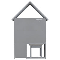 House-Shaped Desk with Cushion Stool, Wooden Desk and Chair Set with Roof and a Stepped Desk Surface, Kid's Reading Writing Desk Set for Bedroom Study Room