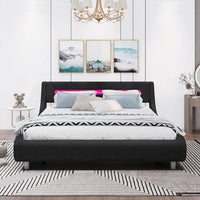 Queen Size Low Profile Platform Bed with 20-colors LED Headboard, Faux Leather Upholstered Bed with Underneath Storage, Lift Up Storage Bed for Teens Adults Bedroom, No Box Spring Needed, Black