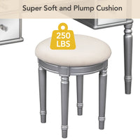 43" Luxury Dressing Table Set, Mid-centery Dresser with Tri-fold Mirror, 5 Drawers, Stool, Baroco Style Makeup Vanity Set for Bedroom, Living Room, Silver