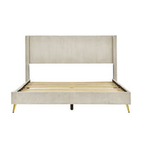 Queen Size Platform Bed, Corduroy Platform Bed with Metal Legs, Modern Upholstered Platform Bed Frame with Wingback Headboard, Strong Wood Slats Support, No Box Spring Needed, Easy Assembly, Beige