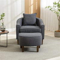 Accent Chair with Ottoman, Mid Century Modern Barrel Chair, Upholstered Armchair with Footstool and Pillow Club Tub Round Arms Chair with Wood Legs for Living Room, Bedroom, Office, Lounge, Dark Gray