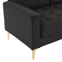85" Burlap Fabric Sectional Sofa Couch with Reversible Chaise, L-Shape Couch with Bolster Pillows and Metal Legs, 3 Seats Futon Couch Sofa for Living Room Apartment Small Space, Black