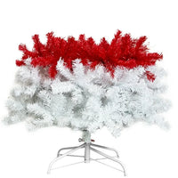 Christmas Tree, 6FT Hinged Fraser Fir Artificial Fir Bent Top Christmas Tree with 1250 Lush Branch Tips, Bendable Santa Hat Style Christmas Tree Holiday Decoration with 300 LED Lights, Red
