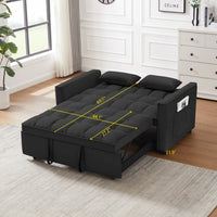 55" Velvet Pull Out Sofa Bed, Loveseat Futon Sofa Couch with 3 Levels Adjustable Backrest, Side Pockets and 2 Pillows, 3 in 1 Convertible Sleeper Sofa Bed for Small Space Living Room, Black