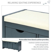 Storage Bench Upholstered Storage Bench with Flip Lock Storage Cubbies and Removable Cushion, Wood Entryway Shoe Bench for Hallway, Entryway, Bedroom and Living Room, Gray Wash