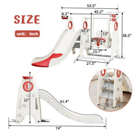 4 in 1 Toddler Slide and Swing Set, Kids Playground Climber Slide Playset with Basketball Hoop and Adjustable Stable Swing, Outdoor Indoor Freestanding Combination for Boys and Girls ,Red