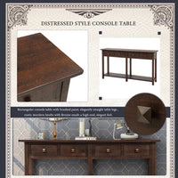 Rustic Solid Wood Console Table Entryway Table with 4 Drawers and Bottom Shelf, Brushed Texture Sofa Table Buffet Sideboard Table for Living Room/Bedroom/Entryway/Hallway(Espresso)