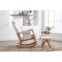 Rocking Chair With Ottoman and Side Pocket,Upholstered Accent Chair with Foot Stool, Glider Rocker Chair with Thick Padded Cushion and High Backrest,Lounge Chair for Living Room Bedroom Nursery