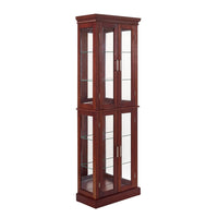 Lighted Curio Cabinet with Glass Doors, Tempered Glass Display Cabinet with Adjustable Shelves and Mirrored Back Panel, Tall Glass Storage Cabinet for Living Room, E26 Light Bulb Not Included