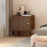 Nightstand with 1 Door,Wood Bedside Table with 3D Printed Elements,End Table Storage Cabinet for Bedroom,Living Room,Sofa Couch,Hall,Brown