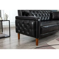 78inch PU Leather Sofa, Mid-Century Modern Button Tufted Couch with 2 Pillows and Armrest, 3-seater Sofa for Living Room Bedroom Office, Black