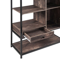 Industrial Style Bookshelf, Home Office Bookcase and 5 Tier Display Shelf, Storage Shelf with one Door and one Drawer, Freestanding Multi-Functional Decorative Storage Shelving, Vintage Brown
