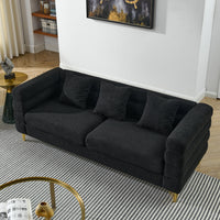 81 Inch Oversized 3-Seater Sectional Sofa, Modern Upholstered Deep Seating Sofa with 3 Throw Pillows and Golden Metal Legs, Comfort Fabric Sectional Sofa for Living Room Bedroom, Black