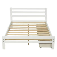 Full Size Platform Bed with 2 Storage Drawers, Solid Wood Bed Frame with Headboard for Kids Teens Adults, White 75.7''x 54.5''x 33.2''