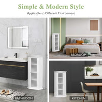 Bathroom Cabinet with Glass Door, Corner Storage Cabinet with 1 Fixed Shelf and 2 Removable Shelves, MDF Board with Painted Finish Freestanding Cabinet for Bathroom Living Room and Kitchen, White