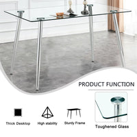 5 Piece Kitchen Dining Table and Chair Set, Dining Room Table Set with 1 Tempered Glass Table 4 PU Leather Padded Chairs, Rectangle Dining Table Set for 4, Gray