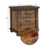 Rustic Three Drawer Reclaimed Pine Wood Nightstand, Wooden Front and Top, Industrial Style Nightstand for Bedroom, 40"W x 18"D x 49"H