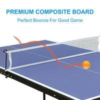 Table Tennis Table, Midsize Ping Pong Table Set with Net and 2 Ping Pong Paddles, Foldable & Portable for Indoor Outdoor Game