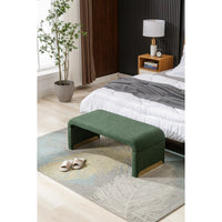 Boucle Fabric Ottoman, Rectangular End of Bed Stool Footstool with Metal Legs, Indoor Bedroom Bench for Entryway Living Room, Green