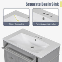 30" Bathroom Vanity with Sink, Bathroom Vanities Combo Cabinet with 3 Drawers and Storage Cabinet, Stand Storage Bathroom Vanity Cabinet for Bathroom & Small Space, Grey