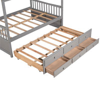 Full Size House Bed with Trundle and 3 Storage Drawers, Captain's Beds with Roof, Wooden Storage Daybed Frame for Kids Teens Boys Girls, Gray