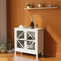Wood Sideboard, Modern Storage Cabinet with Glass Door, Freestanding Table for Living Room, Entryway, White