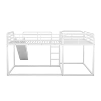 L-Shaped Bunk Bed for 4, Full and Twin Size L-Shaped Bunk Beds with Slide and Ladder & Full-Length Guardrails, Quad Metal Bunk Beds Frame for Kids Teens Adults, Noise Free, No Box Spring Needed, White