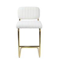 Mid-Century Modern Bar Stools Set of 2,Counter Height Bar Stools with Gold Metal Chrome Base,Upholstered Boucle Fabric Armless Barstools for Dining Room,Kitchen,Ivory