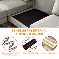 L Shape Sectional Couch, Modern Sectional Chaise Upholstered Leisure Sofa with Golden Metal Legs, 3-seat Sectional Corner Couch for Small Apartment Living Room, 92.9"L x 59.8"W x 31.1"H, Grey